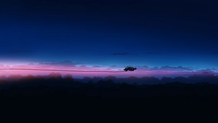 Astronaut on a wire at sunset