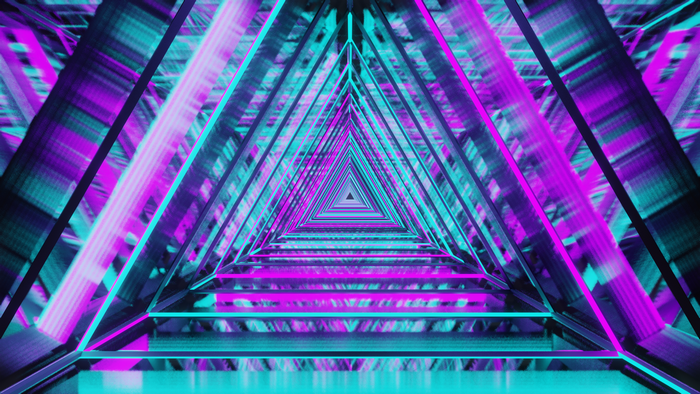 Glowing neon triangle tunnel