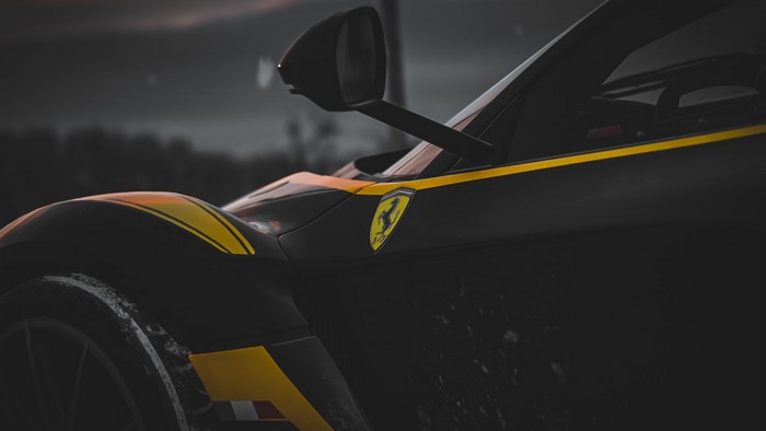 Ferrari FXX K with yellow stripes