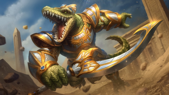 Sobek in Egyptian Armor with a Scythe