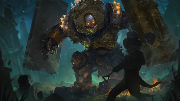 Gravemaker Cabrakan fighting in a ruin