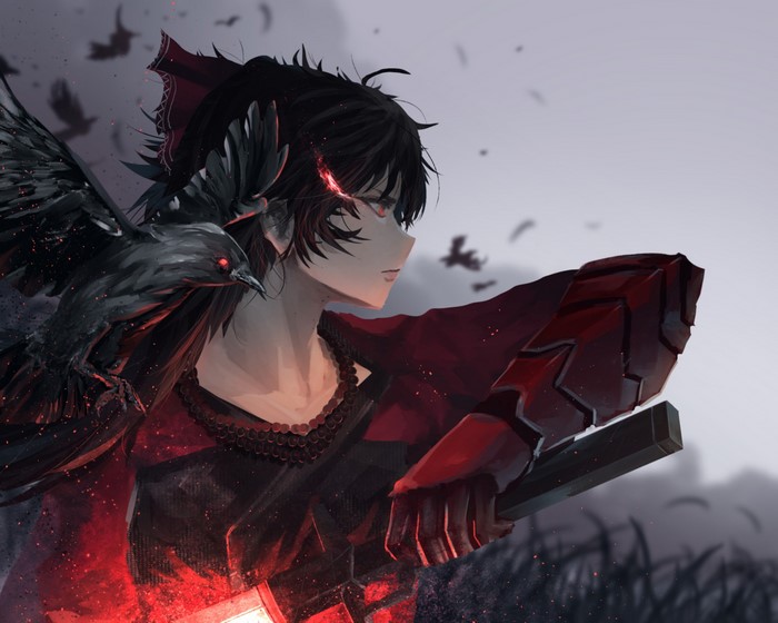 Raven Branwen from RWBY with a crow