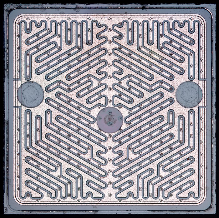 Close-up of a microchip with integrated circuits