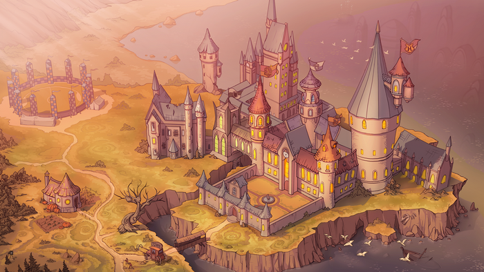 Hogwarts castle and Quidditch pitch