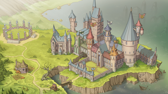 Hogwarts Castle and grounds illustration