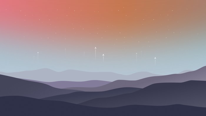Minimalist mountain landscape with stars and upward arrows