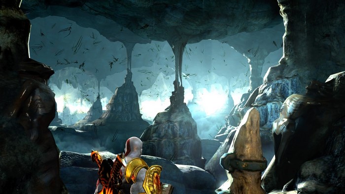 Kratos in a cave from God of War III