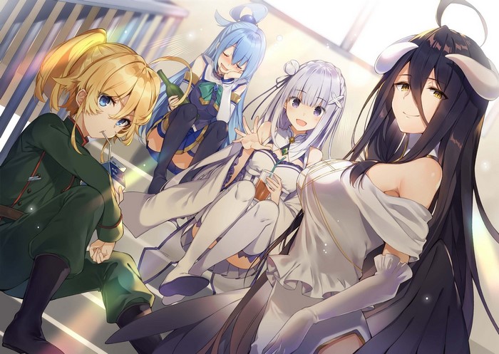 Tanya, Aqua, Emilia, and Albedo from Isekai Quartet