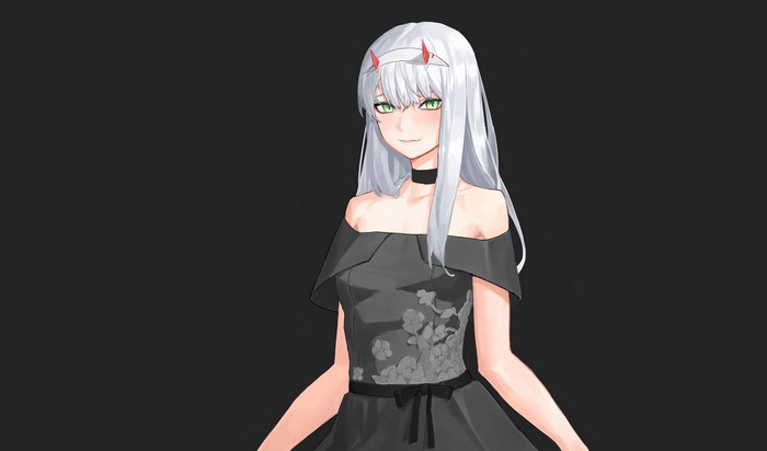 Zero Two from Darling in the FranXX in a black dress