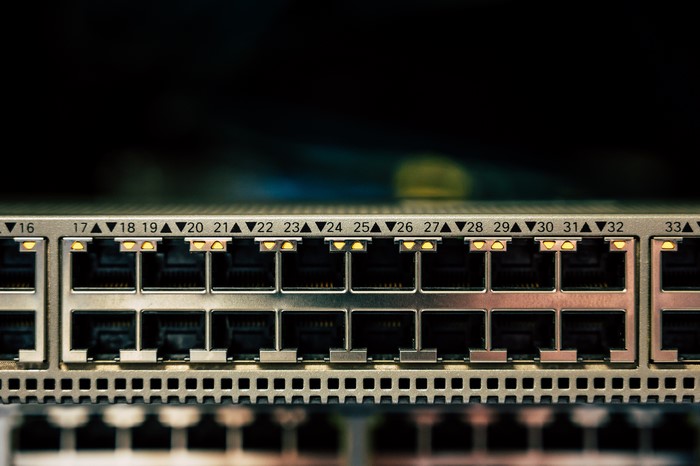 Ethernet network switch ports closeup