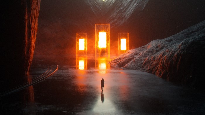 Sci Fi Landscape with Glowing Pillars