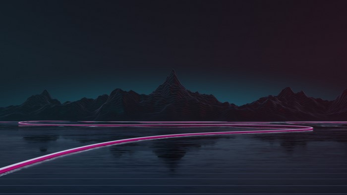 Digital art with mountains and neon light