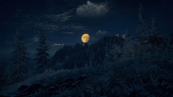 Moon over snowy forest in Generation Zero