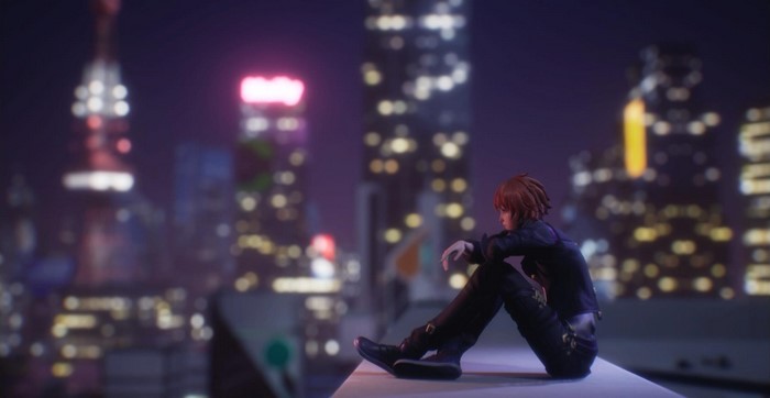 Character from Dragon Raja sitting on a rooftop at night