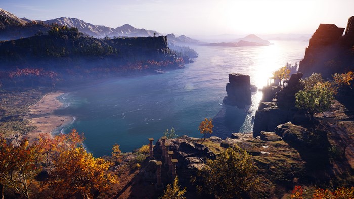 4K Screenshot of Assassin's Creed: Odyssey Landscape at Sunset