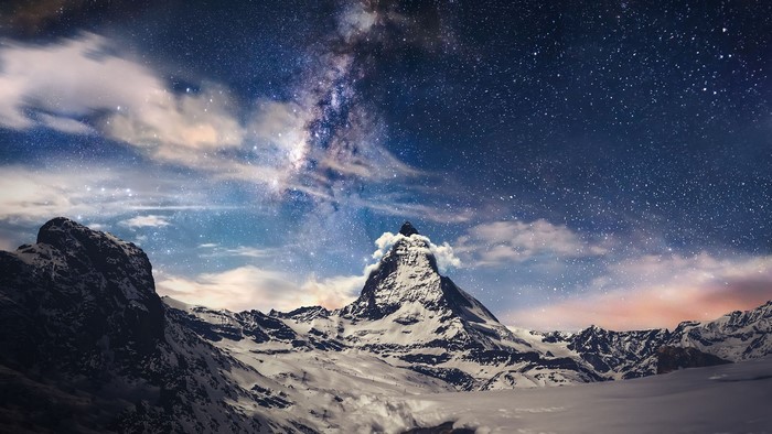 Matterhorn mountain under the Milky Way galaxy