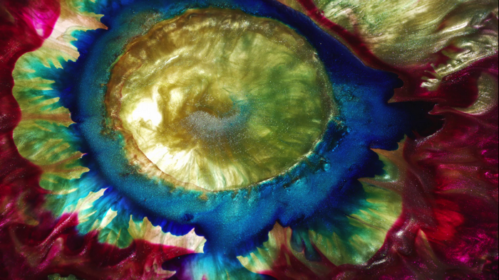 Abstract gold and blue color burst liquid art