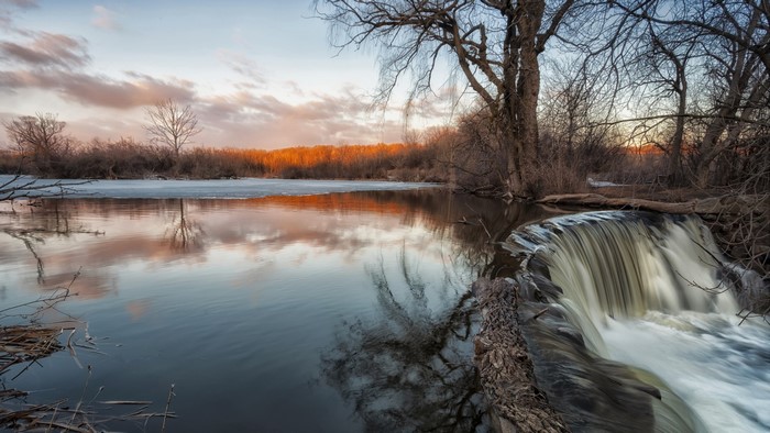 Waterfall in Wisconsin at Sunset