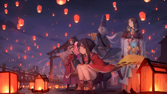 Onmyoji characters releasing lanterns
