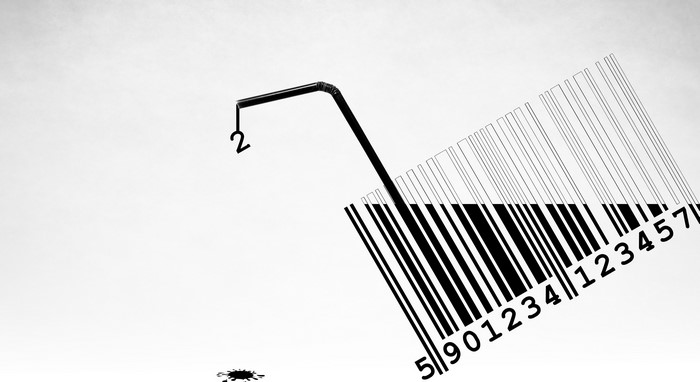Monochrome barcode with straw and number 2