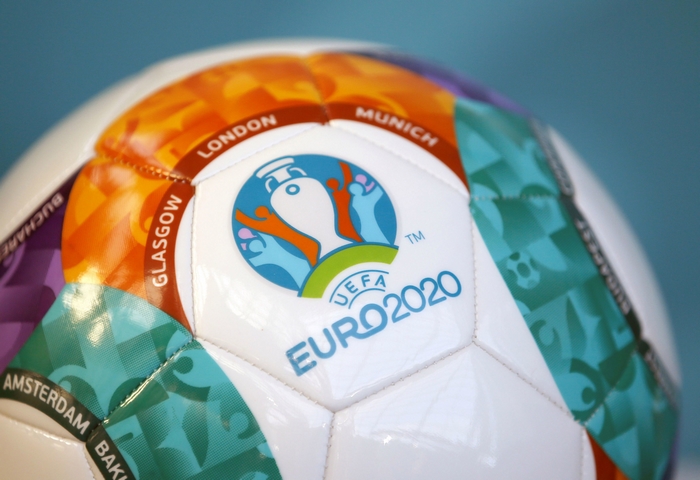 UEFA EURO 2020 soccer ball with city names