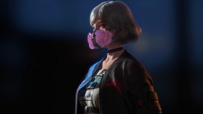 Cyberpunk girl with rose mask