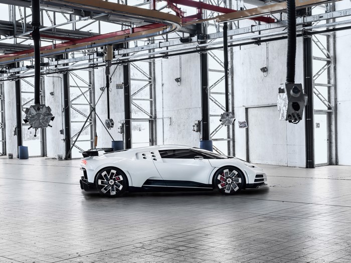 White Bugatti Centodieci in a factory