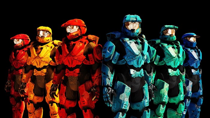 Red vs. Blue characters in futuristic armor