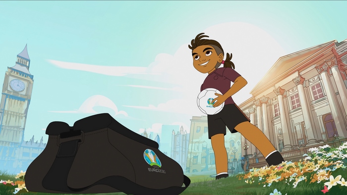 Skillzy with UEFA EURO 2020 ball and bag in London