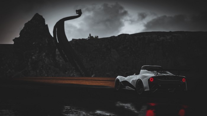 Lotus 3-Eleven in a dark, moody landscape