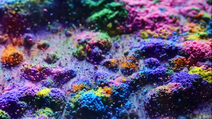 Abstract colorful powder particles