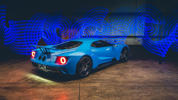 Blue Ford GT Mk II with Blue Light Streaks