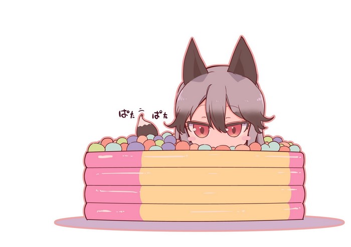 Anime girl with wolf ears in a ball pit