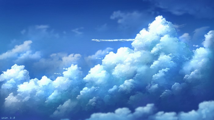 Artwork of a blue sky with clouds