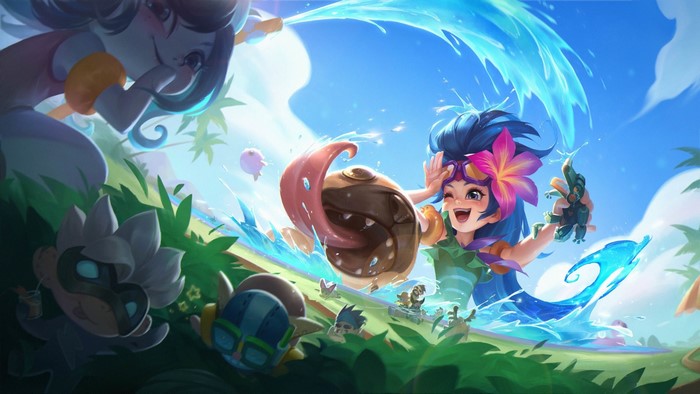 Zoe and Lulu from League of Legends having a water fight