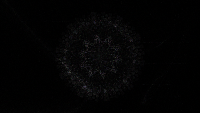 Abstract dark geometric kaleidoscope with glitch art effect