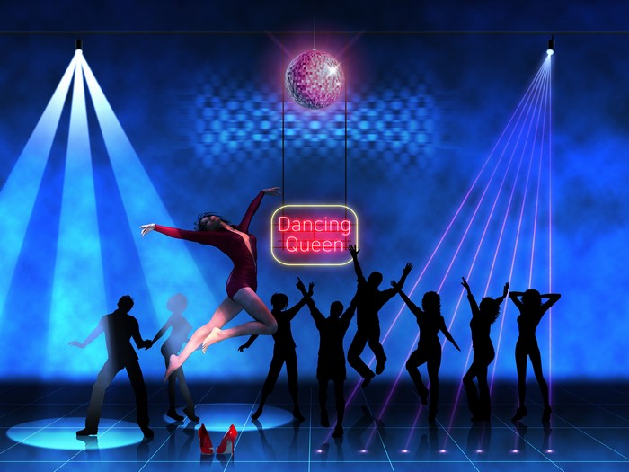 Dancing Queen with disco ball and stage lights