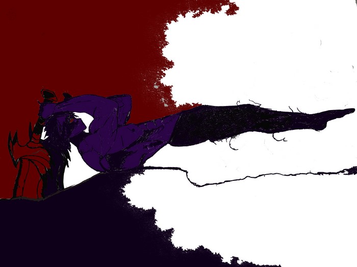 Demon with red eyes lying down