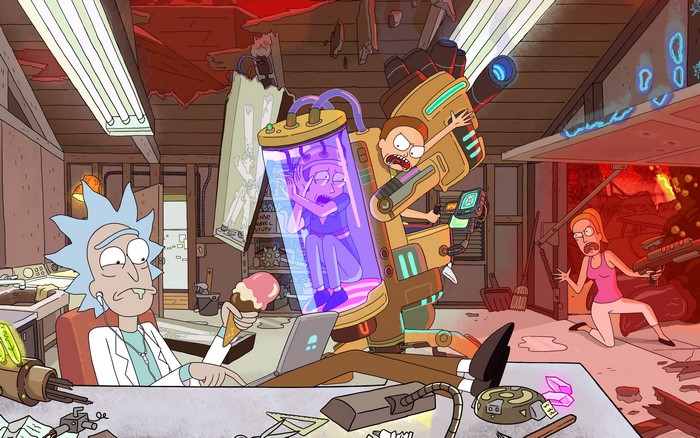 Rick and Morty in a laboratory