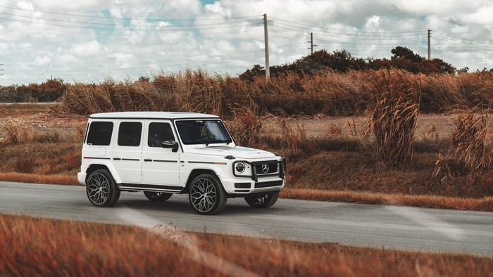 White Mercedes-Benz G Class G63 on a Road