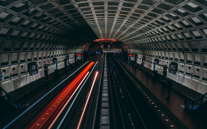 Washington D.C. Metro train station with light trails