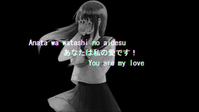 Anime girl crying with Japanese and English text