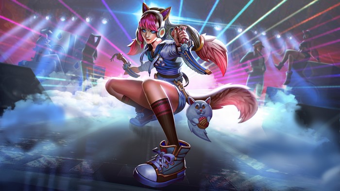 Maeve from Paladins on a disco stage