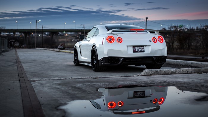 White Nissan GT-R Sports Car in Urban Setting