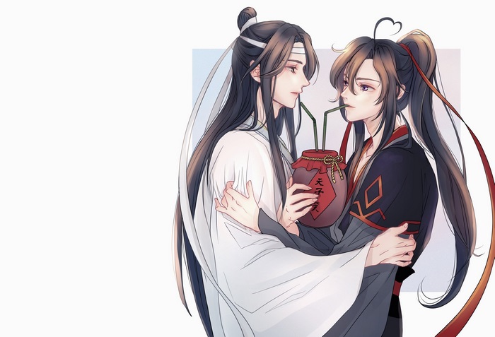 Lan Wangji and Wei Wuxian sharing a drink