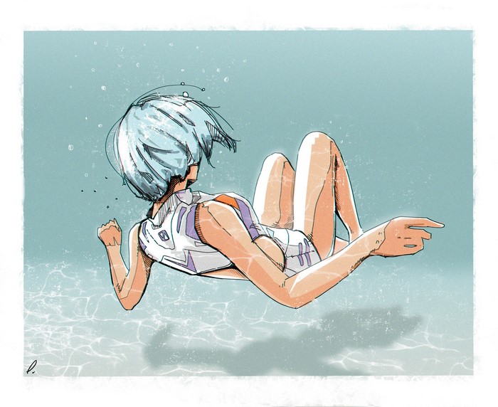 Ayanami Rei from Neon Genesis Evangelion underwater