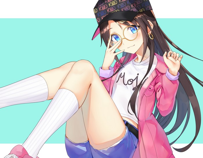 Anime girl with glasses and hat