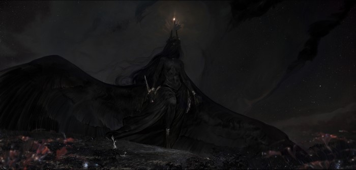 Dark Fantasy Artwork with Winged Figure