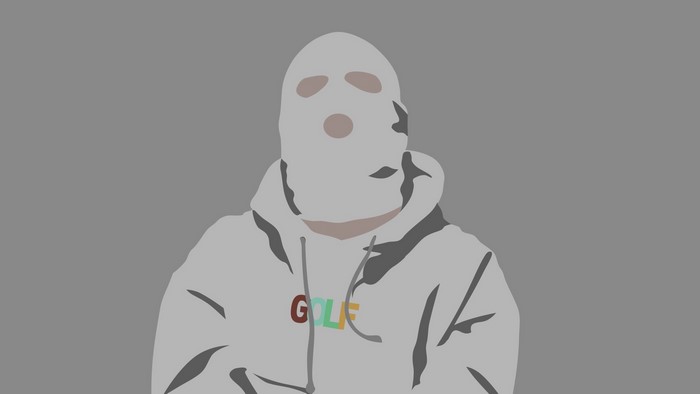 Person wearing a ski mask and a Golf hoodie