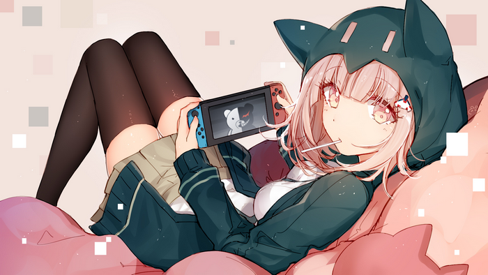 Chiaki Nanami from Danganronpa playing Nintendo Switch